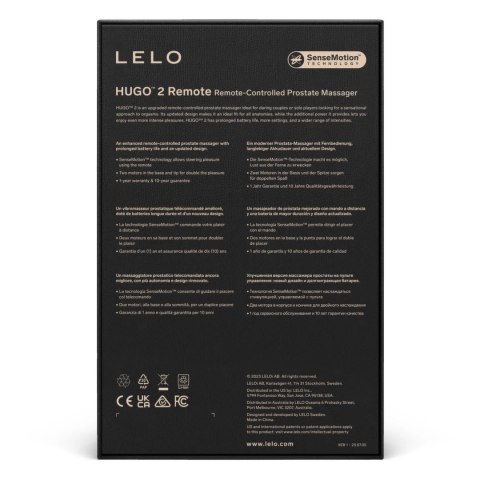 LELO Hugo 2 Remote czarny - zdalnie sterowany masażer z podwojnym silnikiem