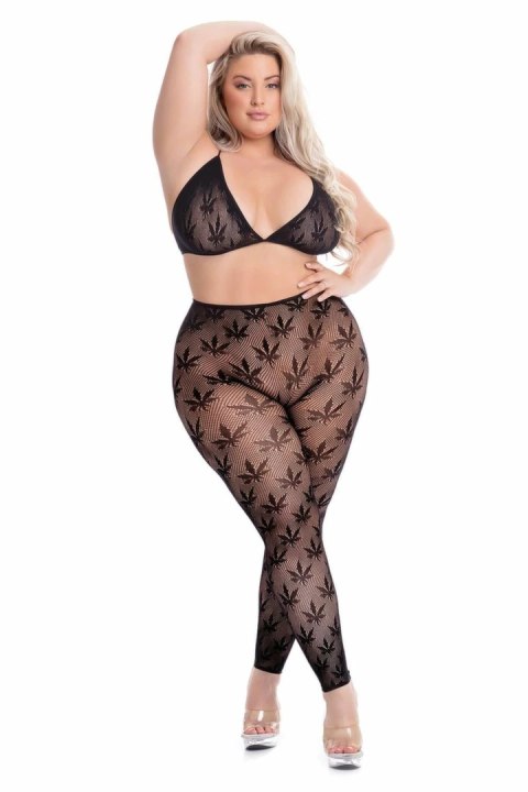 All About Leaf Bra Set Black Plus Size - komplet z siateczki z haftem