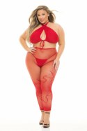 GIVES YOU HELL 3PC SET RED komplet halter plus size z motywem płomieni