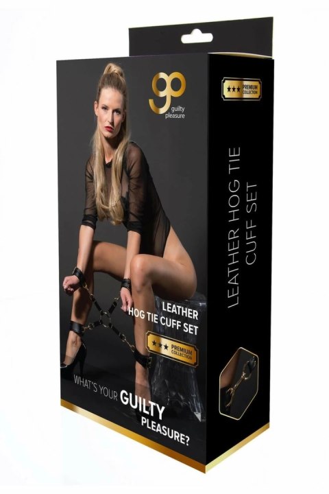 GP PREMIUM Hog Tie Set Black - zestaw do wiązania z ekoskory, złote detale