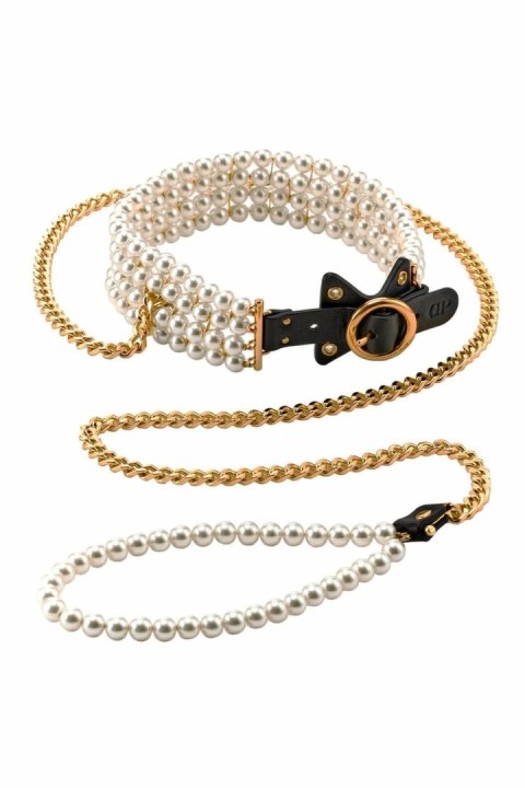 GUILTY PLEASURE Luminous Pearl Leash & Collar - perłowy zestaw z obrożą