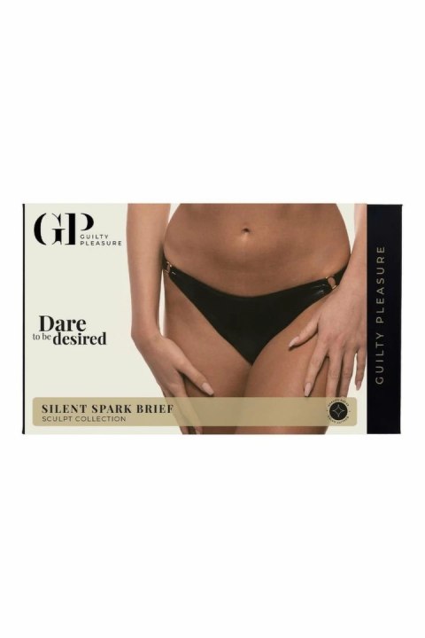 GUILTY PLEASURE Silent Spark Brief Black S - klasyczne figi Datex, złote detale