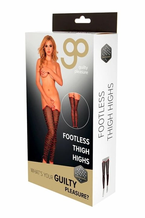 Guilty Pleasure GP PRINTED FOOTLESS THIGH HIGHS XL czarne z czerwonym wzorem