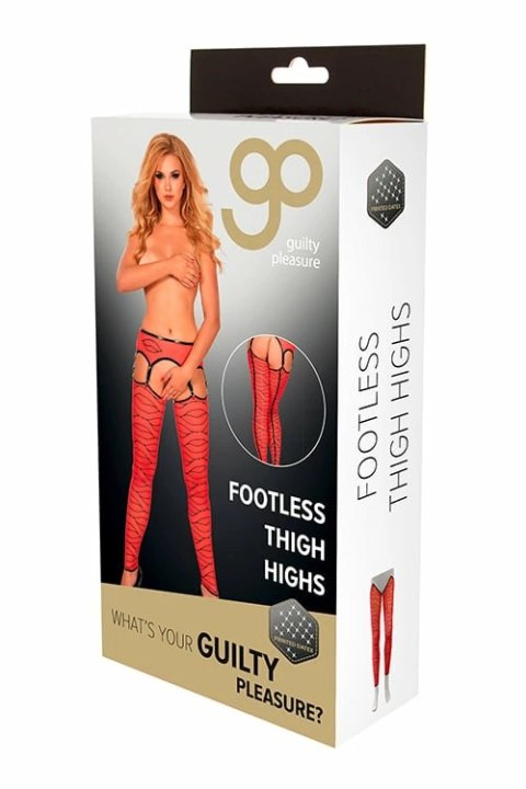 Guilty Pleasure GP PRINTED FOOTLESS THIGH HIGHS S czerwono-czarne elastyczne pończochy bez stop