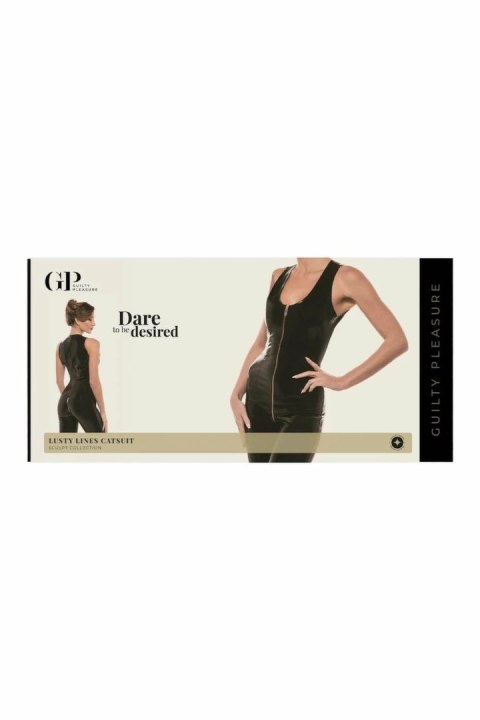 Guilty Pleasure Lusty Lines Catsuit Black XL - Datex, złoty zamek, bez rękawow