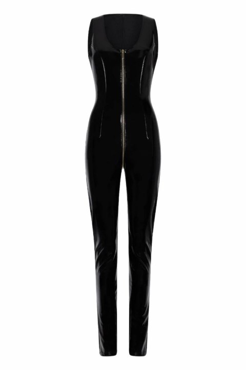 Guilty Pleasure Lusty Lines Catsuit Black XL - Datex, złoty zamek, bez rękawow