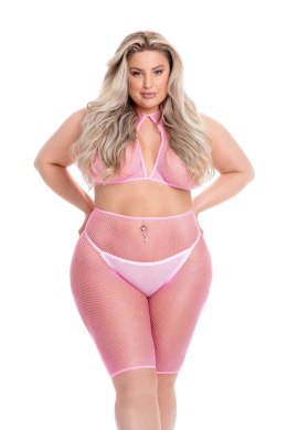SUNSET GLOW BIKE SHORT SET PINK Plus Size komplet sportowy siateczka