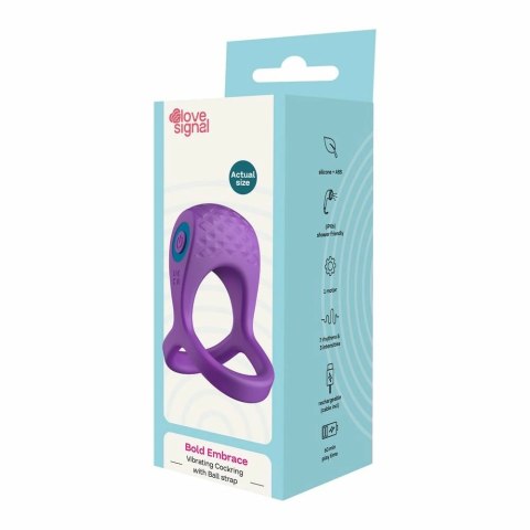 LOVE SIGNAL Bold Embrace - silikonowy pierścień wibrujący z paskiem, USB