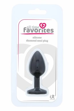 ALL TIME FAVORITES Diamond Plug silikonowy czarny z rożowym kryształem S