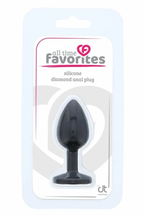 ALL TIME FAVORITES Diamond Plug silikonowy czarny z rożowym kryształem S