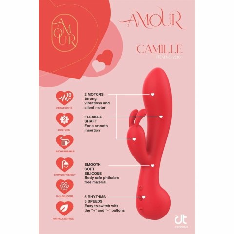 AMOUR Rabbit Vibe Camille silikonowy, 2 silniki, wodoodporny 22 cm