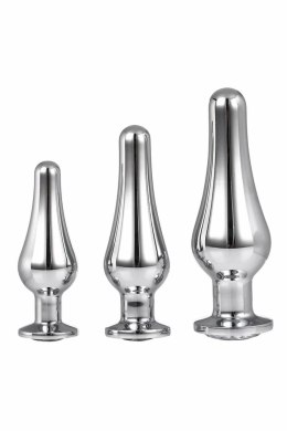 GLEAMING LOVE Pleasure Set Silver - Zestaw 3 stożkowych wtyczek aluminiowych z kryształkami