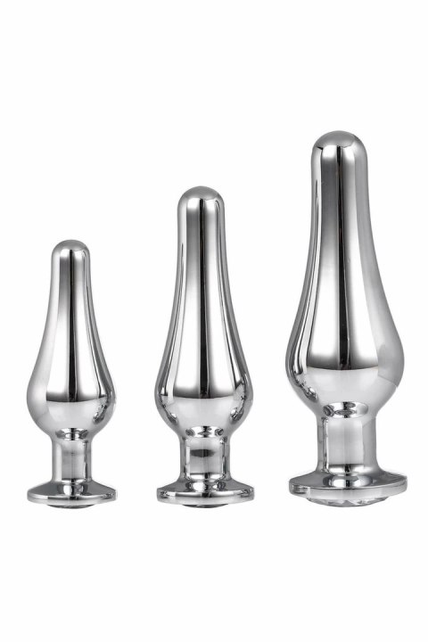 GLEAMING LOVE Pleasure Set Silver - Zestaw 3 stożkowych wtyczek aluminiowych z kryształkami