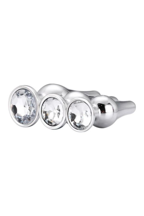 GLEAMING LOVE Pleasure Set Silver - Zestaw 3 stożkowych wtyczek aluminiowych z kryształkami