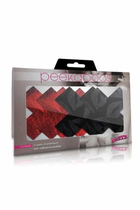 Peekaboo Pasties Stolen Kisses X samoprzylepne ozdoby piersi czerwono-czarne