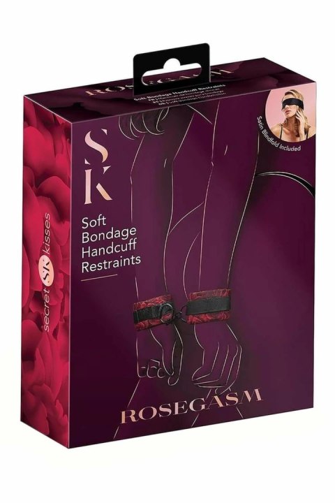 Secret Kisses Rosegasm Cuffs zestaw kajdanek z opaską satynową
