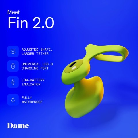 Dame Fin 2.0 - Wibrujący model na palec, ładowanie USB, wodoodporny