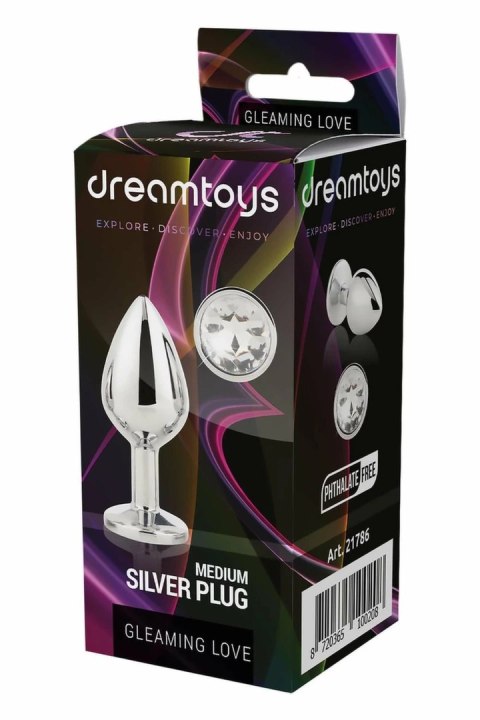 GLEAMING LOVE Silver Plug Medium z kryształem, aluminium 8,3 cm